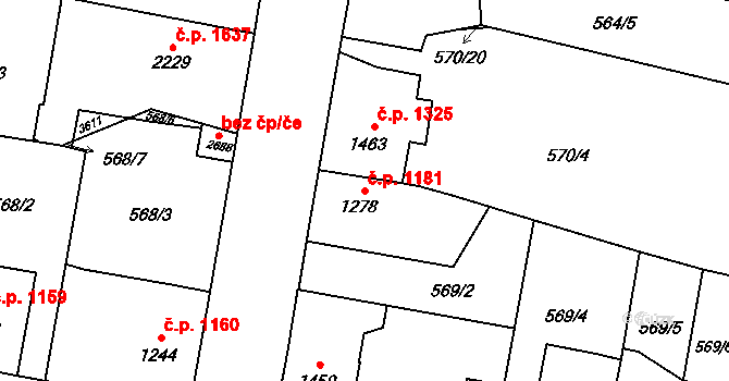 Hořice 1181 na parcele st. 1278 v KÚ Hořice v Podkrkonoší, Katastrální mapa