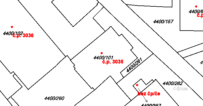 Severní Terasa 3035, Ústí nad Labem na parcele st. 4400/101 v KÚ Ústí nad Labem, Katastrální mapa