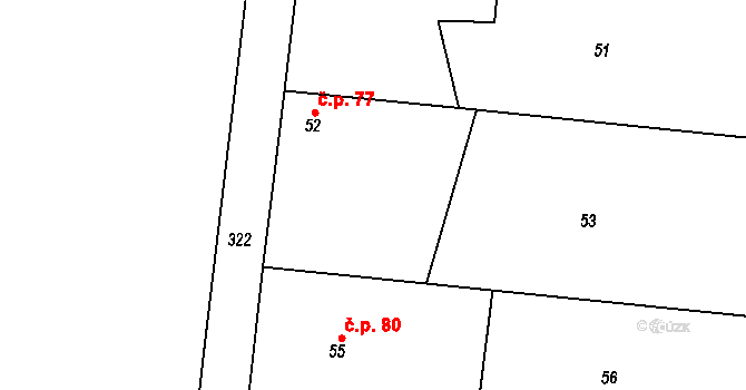 Hronětice 77, Kostomlaty nad Labem na parcele st. 52 v KÚ Hronětice, Katastrální mapa