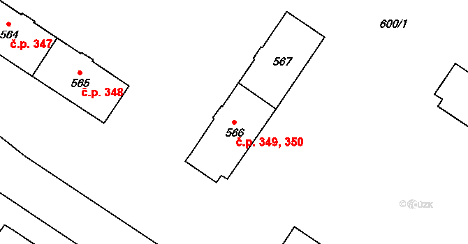 Milovice 349,350 na parcele st. 566 v KÚ Milovice nad Labem, Katastrální mapa