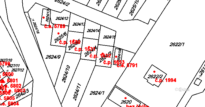 Kadaň 1633 na parcele st. 2624/3 v KÚ Kadaň, Katastrální mapa