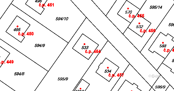 Hrotovice 454 na parcele st. 533 v KÚ Hrotovice, Katastrální mapa