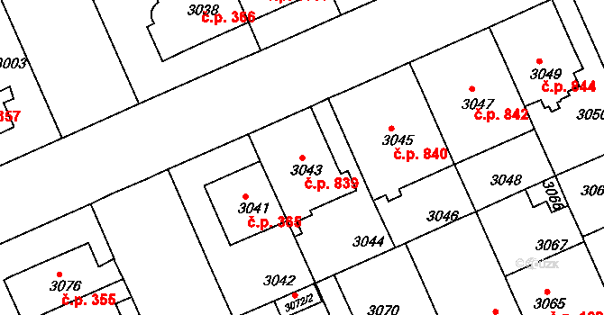 Černá Pole 839, Brno na parcele st. 3043 v KÚ Černá Pole, Katastrální mapa