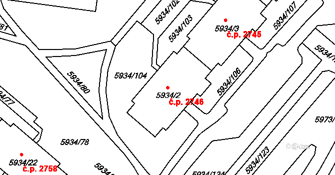 Tábor 2746 na parcele st. 5934/2 v KÚ Tábor, Katastrální mapa
