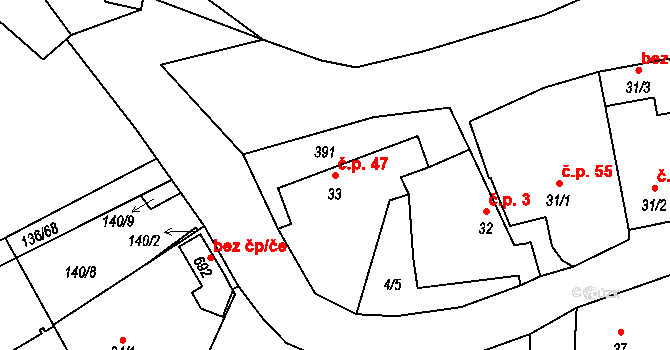 Černčice 47 na parcele st. 33 v KÚ Černčice u Loun, Katastrální mapa