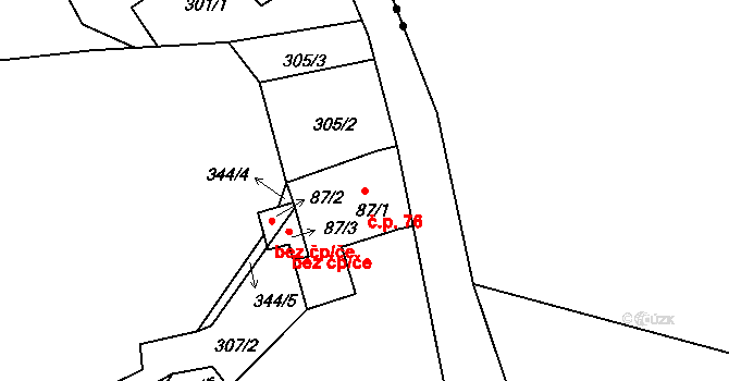 Dobrá Voda 76, Horní Stropnice na parcele st. 87/1 v KÚ Dobrá Voda u Horní Stropnice, Katastrální mapa