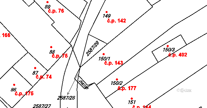Horní Cerekev 143 na parcele st. 150/1 v KÚ Horní Cerekev, Katastrální mapa
