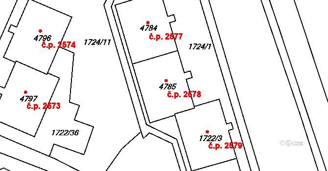Teplice 2578 na parcele st. 4785 v KÚ Teplice, Katastrální mapa