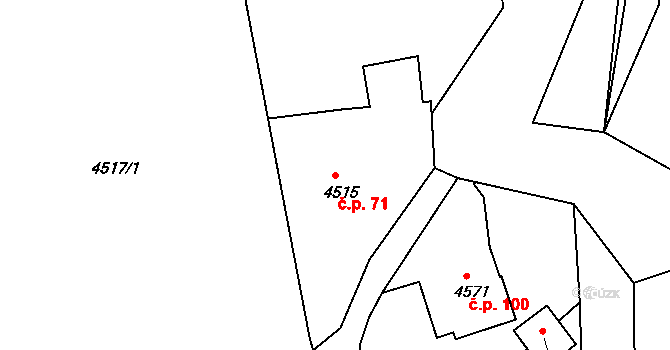 Lískovec 71, Frýdek-Místek na parcele st. 4515 v KÚ Lískovec u Frýdku-Místku, Katastrální mapa