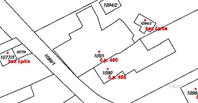 Jablunkov 450 na parcele st. 1093 v KÚ Jablunkov, Katastrální mapa