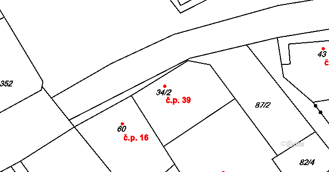 Bydžovská Lhotka 39, Měník na parcele st. 34/2 v KÚ Bydžovská Lhotka, Katastrální mapa