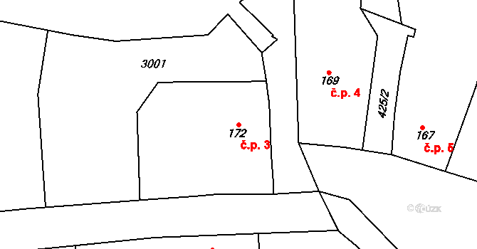 Olešnice v Orlických horách 3 na parcele st. 172 v KÚ Olešnice v Orlických horách, Katastrální mapa