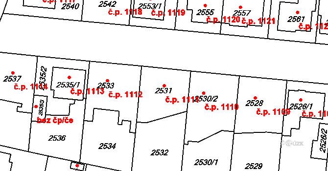 Horní Počernice 1111, Praha na parcele st. 2531 v KÚ Horní Počernice, Katastrální mapa