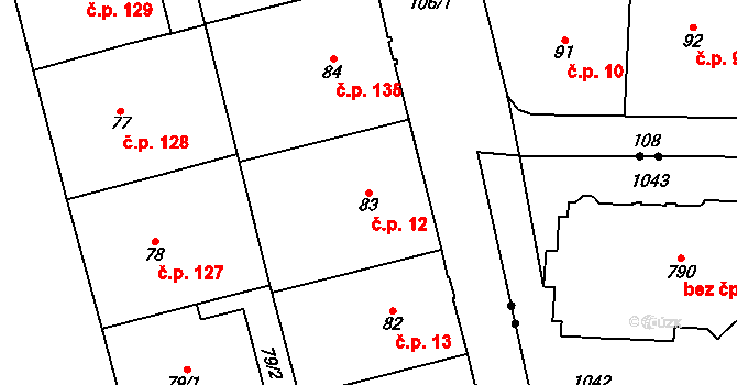 Josefov 12, Praha na parcele st. 83 v KÚ Josefov, Katastrální mapa