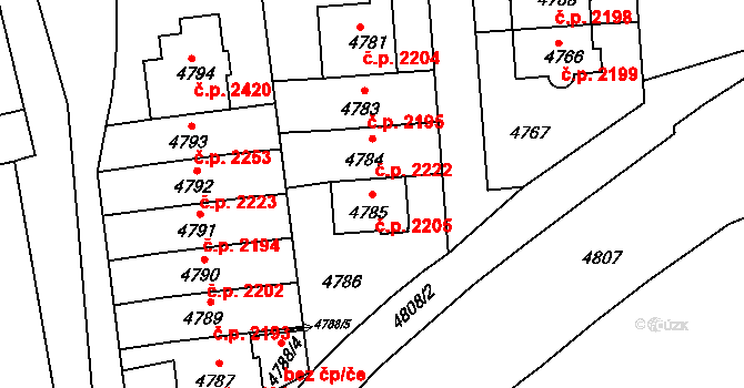 Smíchov 2205, Praha na parcele st. 4785 v KÚ Smíchov, Katastrální mapa