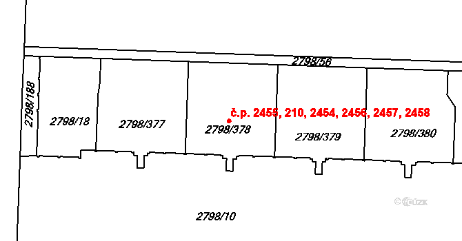 Strašnice 210,2454,2455,2456,2, Praha na parcele st. 2798/378 v KÚ Strašnice, Katastrální mapa