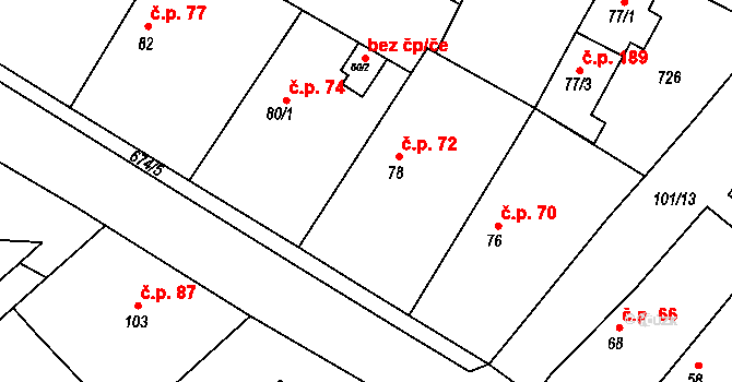 Mokrovraty 72 na parcele st. 78 v KÚ Mokrovraty, Katastrální mapa