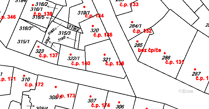 Příbram II 136, Příbram na parcele st. 321 v KÚ Příbram, Katastrální mapa