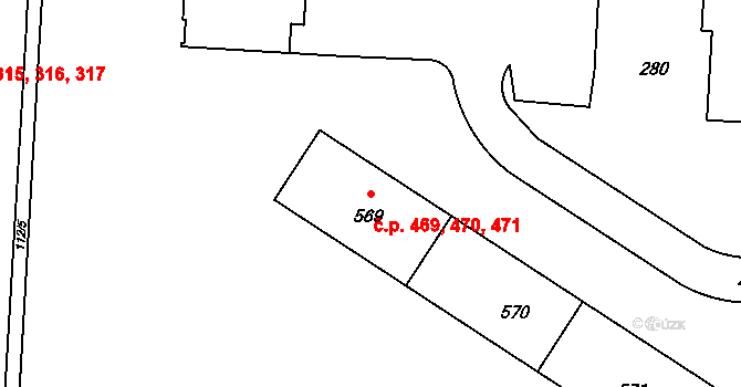 Lazce 469,470,471, Olomouc na parcele st. 571 v KÚ Lazce, Katastrální mapa