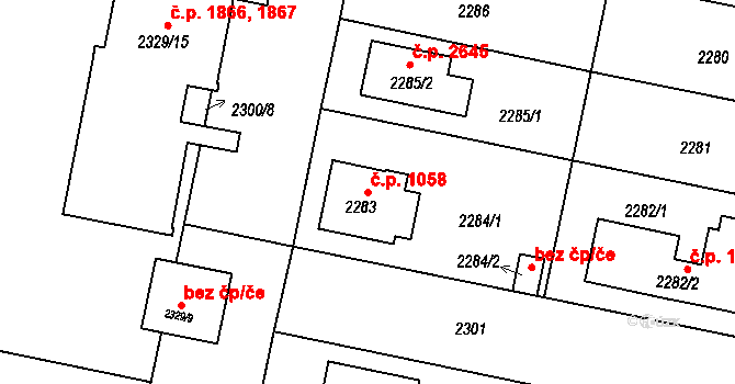 České Budějovice 5 1058, České Budějovice na parcele st. 2283 v KÚ České Budějovice 5, Katastrální mapa