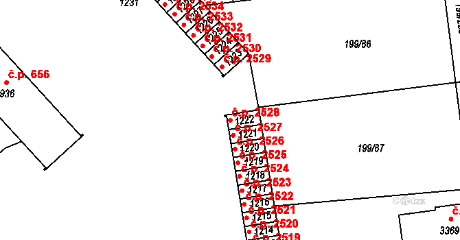 Sezimovo Ústí 2528 na parcele st. 1222 v KÚ Sezimovo Ústí, Katastrální mapa