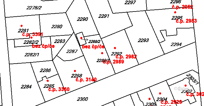 Chomutov 2989 na parcele st. 2289/1 v KÚ Chomutov II, Katastrální mapa