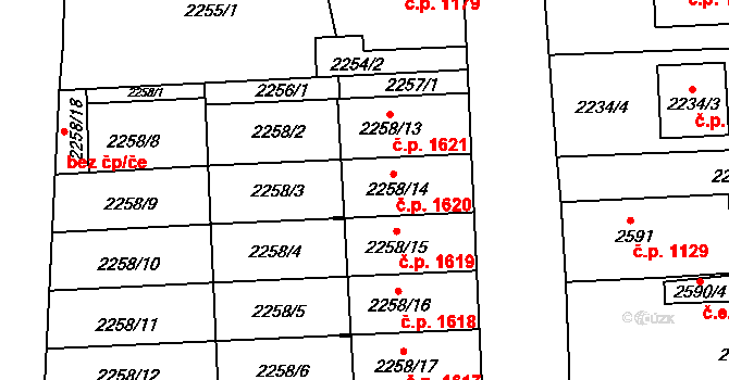Šlapanice 1620 na parcele st. 2258/14 v KÚ Šlapanice u Brna, Katastrální mapa