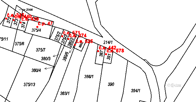 Mokrá 442, Mokrá-Horákov na parcele st. 387 v KÚ Mokrá u Brna, Katastrální mapa