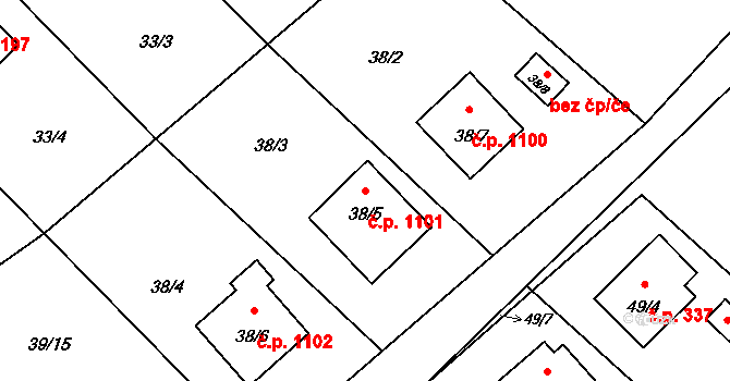 Ráj 1101, Karviná na parcele st. 38/5 v KÚ Ráj, Katastrální mapa