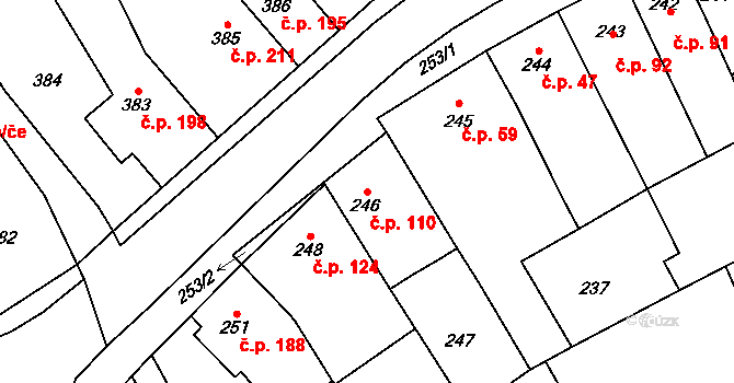 Malhostovice 110 na parcele st. 246 v KÚ Malhostovice, Katastrální mapa