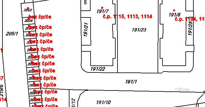 Oslavany 1113,1114,1115 na parcele st. 191/7 v KÚ Oslavany, Katastrální mapa