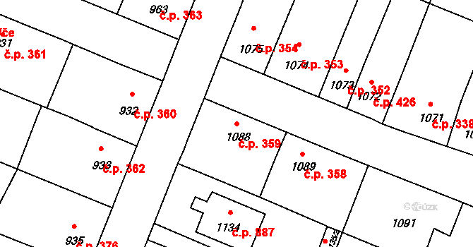 Pečky 359 na parcele st. 1088 v KÚ Pečky, Katastrální mapa