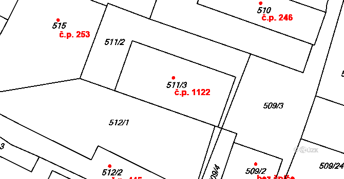 Lovosice 1122 na parcele st. 511/3 v KÚ Lovosice, Katastrální mapa