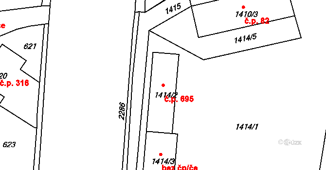 Volyně 695 na parcele st. 1414/2 v KÚ Volyně, Katastrální mapa