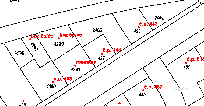 Lišov 444 na parcele st. 427 v KÚ Lišov, Katastrální mapa