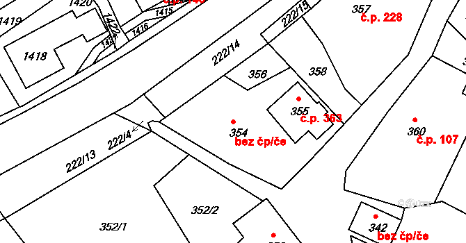 Zlín 24743607 na parcele st. 354 v KÚ Štípa, Katastrální mapa