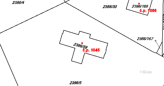 Zruč nad Sázavou 1045 na parcele st. 2386/59 v KÚ Zruč nad Sázavou, Katastrální mapa