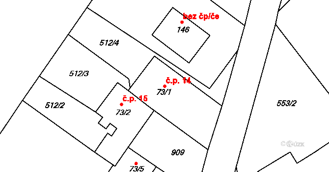 Maníkovice 14, Ptýrov na parcele st. 73/1 v KÚ Ptýrov, Katastrální mapa