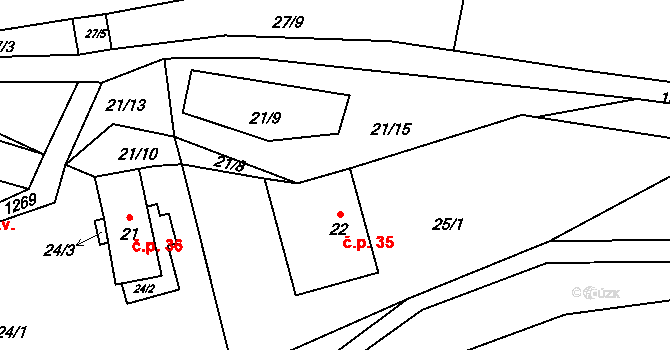 Heřmanov 35 na parcele st. 22 v KÚ Heřmanov, Katastrální mapa