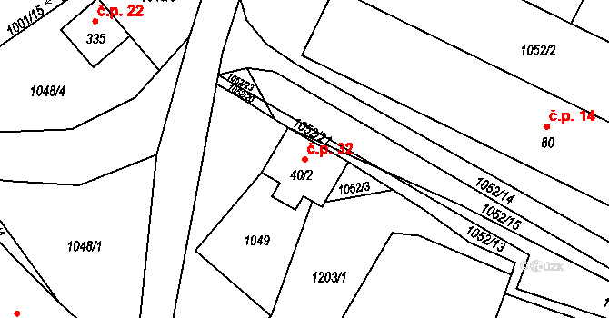 Loutí 32, Rabyně na parcele st. 40/2 v KÚ Rabyně, Katastrální mapa