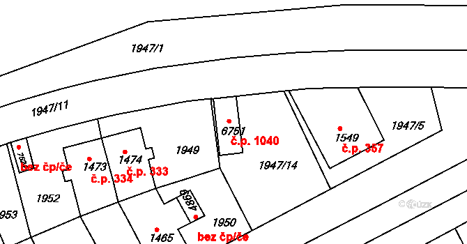 Borovina 1040, Třebíč na parcele st. 6751 v KÚ Třebíč, Katastrální mapa