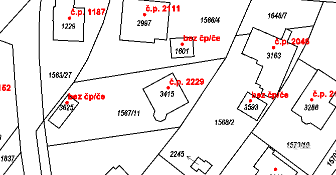 Říčany 2229 na parcele st. 3415 v KÚ Říčany u Prahy, Katastrální mapa
