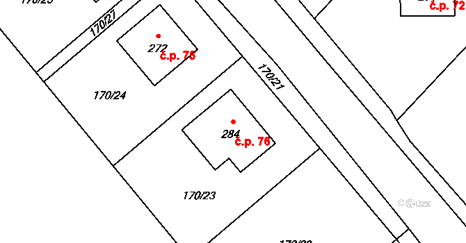 Kladruby 76 na parcele st. 284 v KÚ Kladruby u Vlašimi, Katastrální mapa