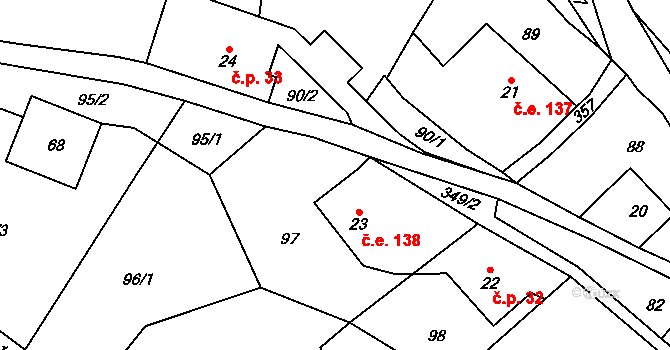 Vykmanov 138, Perštejn na parcele st. 23 v KÚ Vykmanov u Měděnce, Katastrální mapa