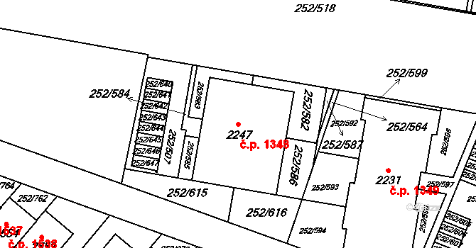 Rosice 1348 na parcele st. 2247 v KÚ Rosice u Brna, Katastrální mapa