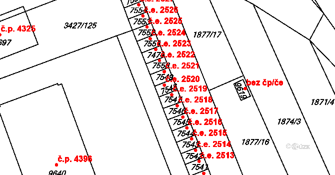 Hodonín 2520 na parcele st. 7548 v KÚ Hodonín, Katastrální mapa