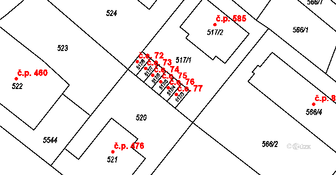 Vyškov-Předměstí 76, Vyškov na parcele st. 517/4 v KÚ Vyškov, Katastrální mapa