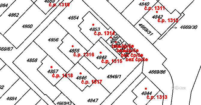 Žďár nad Sázavou 7 1315, Žďár nad Sázavou na parcele st. 4848 v KÚ Město Žďár, Katastrální mapa