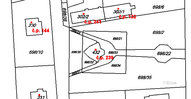 Škrdlovice 239 na parcele st. 432 v KÚ Škrdlovice, Katastrální mapa