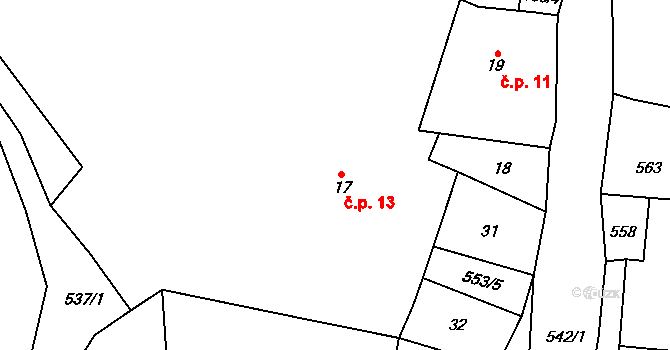 Milíkov 13, Černá na parcele st. 17 v KÚ Milíkov, Katastrální mapa